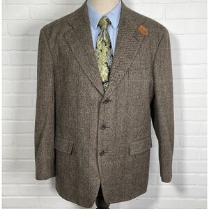 Evan-Picone Blazer Men 44 Brown Tweed Wool Coat Suede Collar Tab‎ Elbow Patch